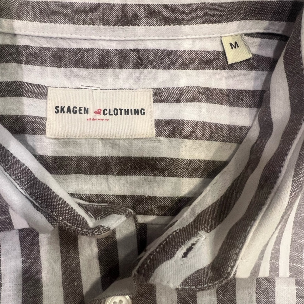 Skagen Men's Casual Striped Button Down Shirt - Brown and White-NWT - Picture 4 of 8